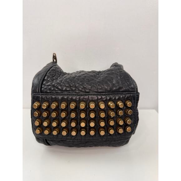 Alexander Wang Angela Handbag Black Dumbo Pebbled Leather Gold Studs Pochette - Picture 6 of 9
